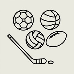 Minimalist Line-Drawn Icons for Team Sports: Simple and Clean Design