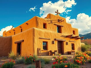 "Vibrant Taos Pueblo Adobe