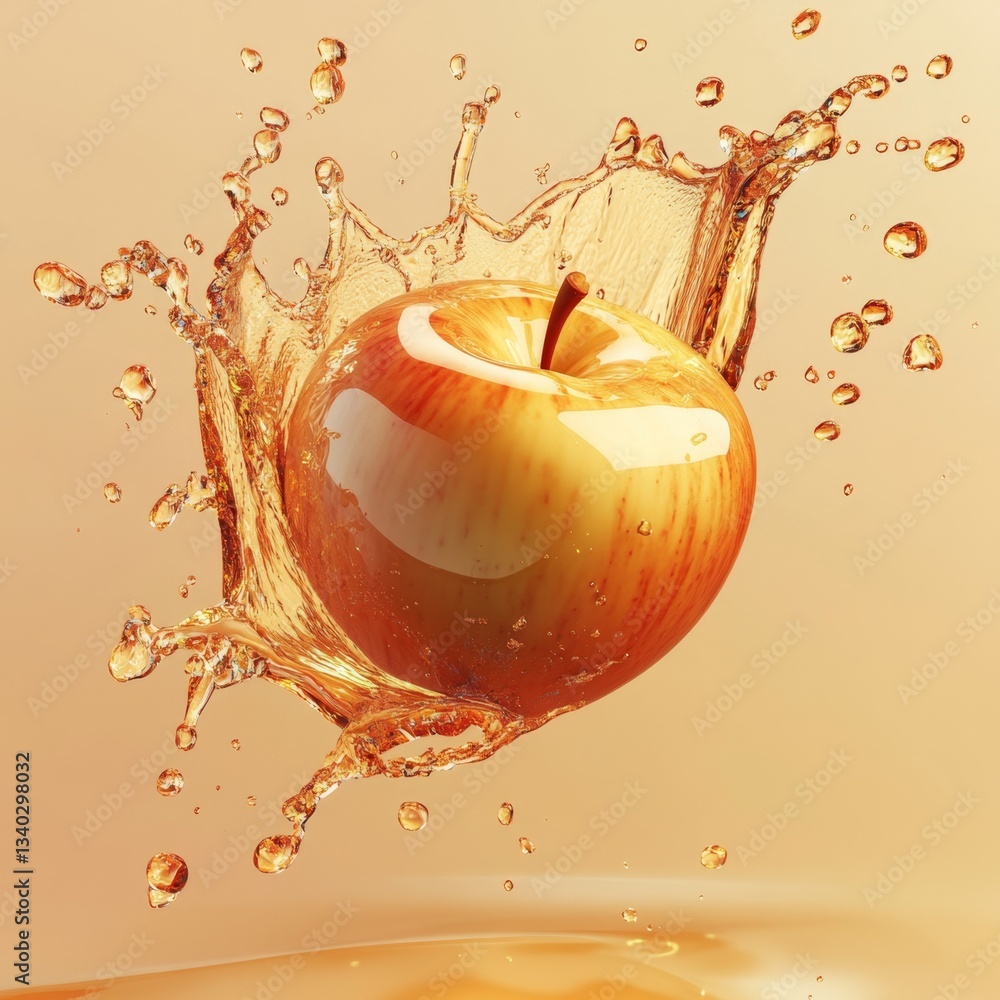 Poster dynamic 3d splash of fresh apple juice with captivating iconic view