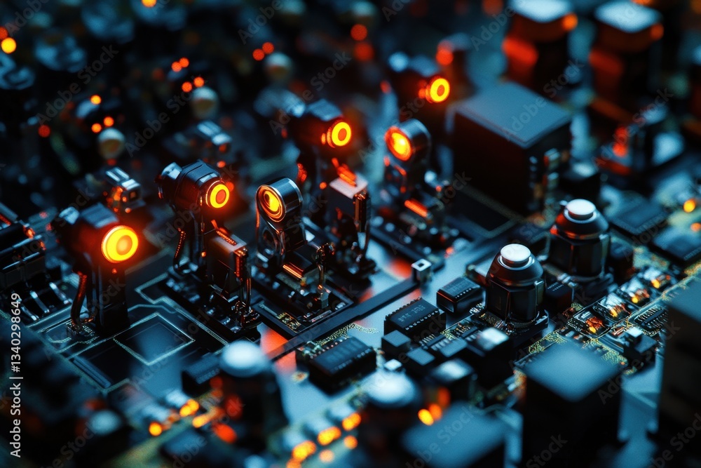 Poster a close up of a circuit board with many small lights on it