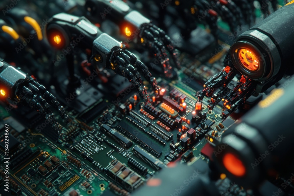 Poster a close up of a circuit board with many small lights on it