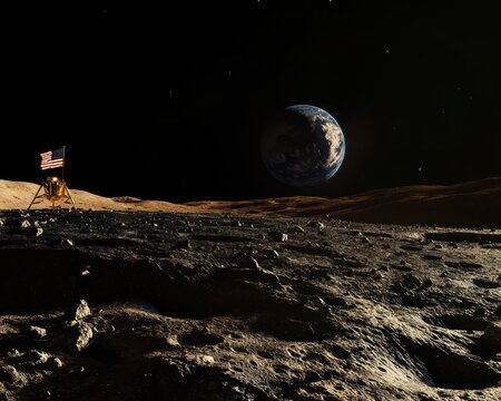 Astronaut Saluting Flag on Moon Surface During Apollo Lunar Mission