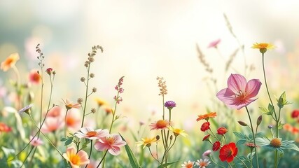 Obraz premium Watercolor Wildflower & Leaf Illustration Set - Vibrant Floral Garden