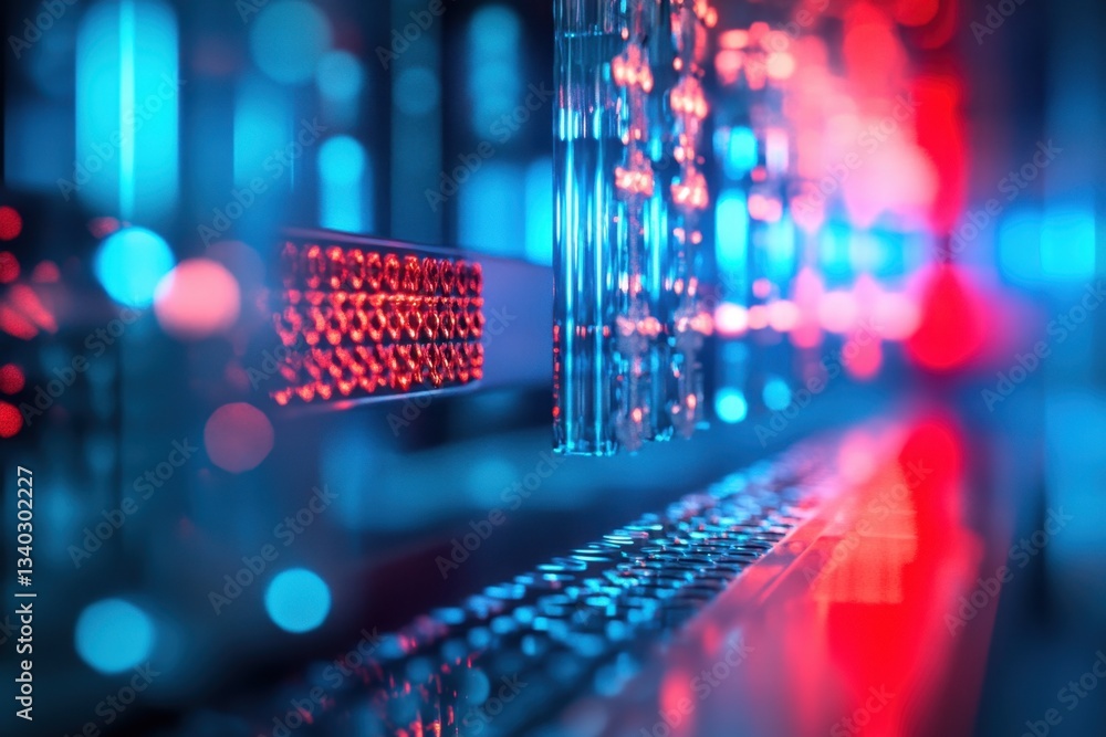 Poster a computer monitor with a red and blue background