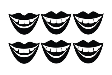 A vector illustration of a woman's smile with pink lips and visible teeth