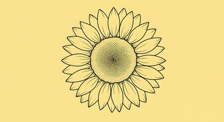 Sunflower Outline Illustration on Pale Yellow Background Simple Floral Design