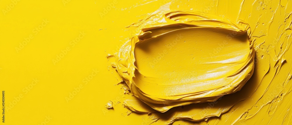Aufkleber vivid yellow paint stroke on flat surface creating a textured background with artistic expression an