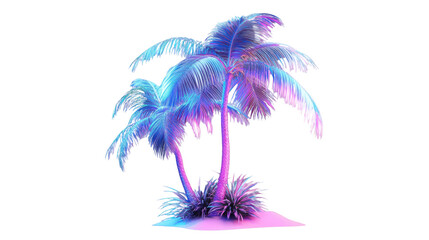 Two vibrant neon palm trees glowing on transparent background