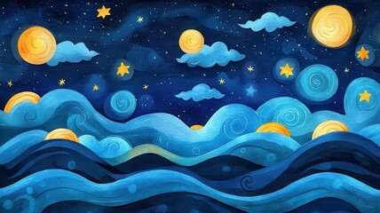 Obraz premium Abstract cosmic nebula, swirling galaxies and stars, surreal watercolor background