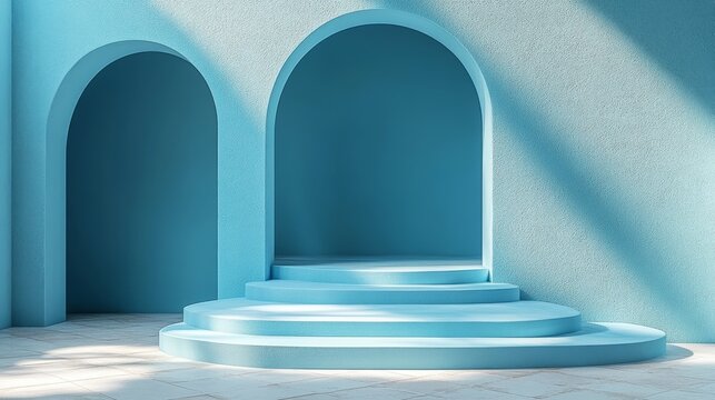 Stunning blue architectural design with smooth curves and steps in a bright, minimalist setting during daytime