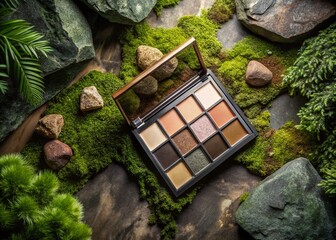 Luxury Eyeshadow Palette, Eco-Friendly Makeup, Sustainable Beauty, Marble & Moss, Overhead Shot