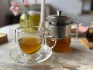 Hot lemon infusion in glass