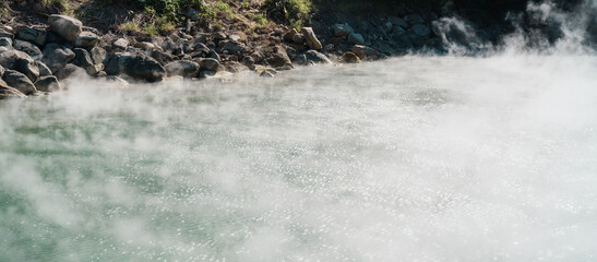 Beitou Hot Spring valley in Taipei City, Taiwan. Popular landmark and attractions. Asia Travel and vacation concept