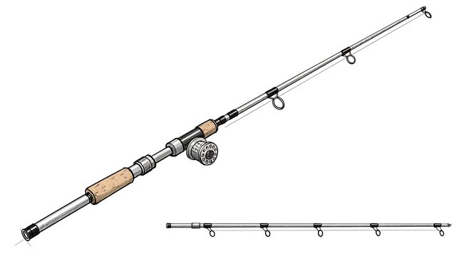 fishing rod sketch, detailed, angling equipment clip art preview