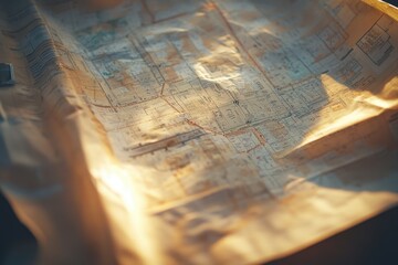 Naklejka premium A map of a city is shown with the sun shining on it
