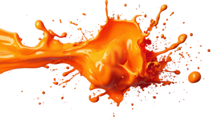 Orange splashing liquid on transparent background