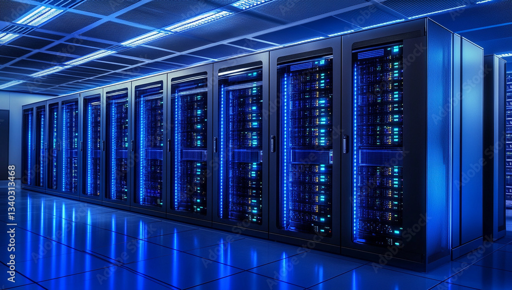 Aufkleber modern data center with rows of illuminated server racks showcases advanced technology and efficient