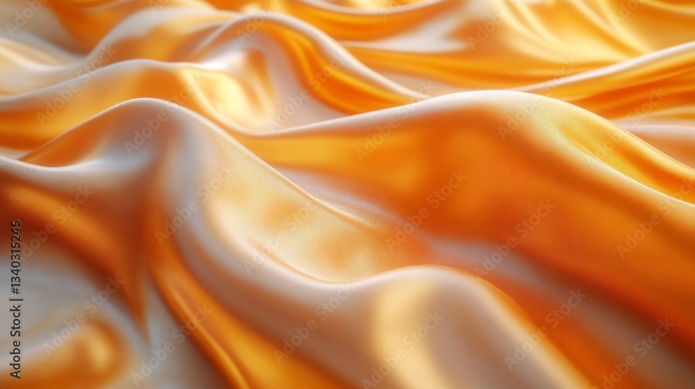 Poster waves of golden silk fabric creating a soft undulating texture, luxury concept