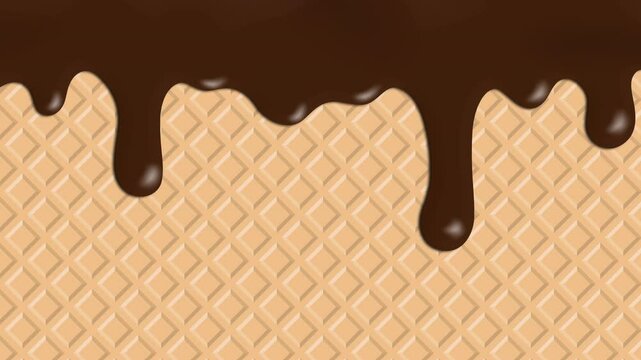 melted chocolate icing ice cream waffer 2d animation 4k video footage 