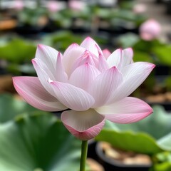 Obraz premium A single pink flower with white petals is the main focus of the image