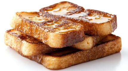 Golden French toast stack drizzled with honey.
