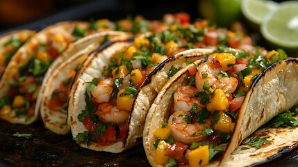 Delicious shrimp tacos with mango salsa.