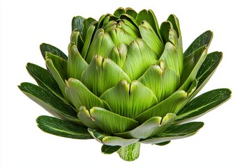 Obraz premium Single Artichoke Head Closeup Against White Background