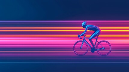 Fototapeta premium A vibrant digital illustration of a cyclist racing through colorful streaks of light, symbolizing speed and motion.