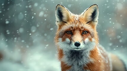 Fototapeta premium Stunning photograph of a vibrant red fox standing tall on a snow covered hill its bright orange fur providing a breathtaking contrast against the pristine white background