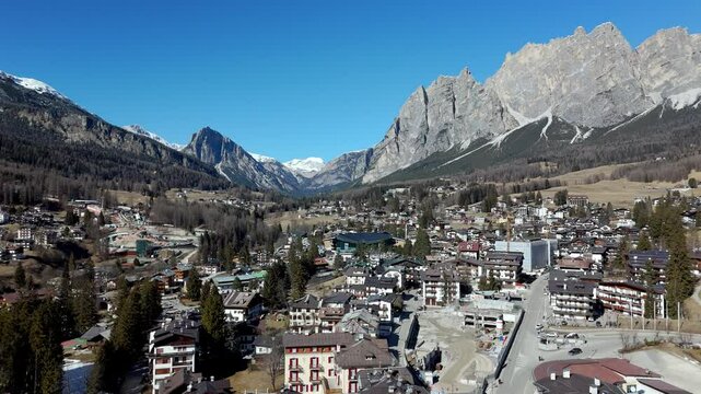 drone fly above olympic stadium in cortina d'Ampezzo for the winter competition game