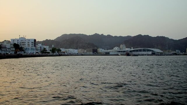 sunset at fish market in Muttrah Fish Market West of Muscat, on the coast of Gulf of Oman