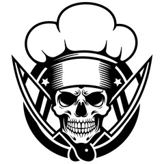 Skull Chefs | Skeleton Head | Chef Knife | Dead Chef | Skull Head | Crossed Knife | Chef Master Skull | Kitchen Utensils | Original Illustration | Vector and Clipart | Cutfile and Stencil