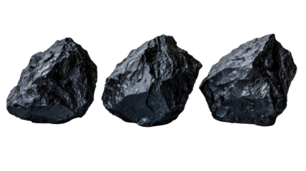 three coal pieces isolated on white background