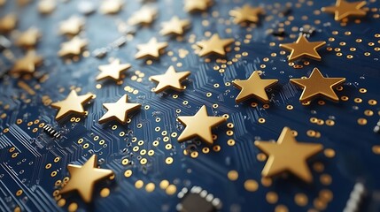 Golden stars on a circuit board. (1)