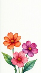 Obraz premium Brightly colored watercolor flowers on a white background with subtle shine effect, watercolor art, colorful