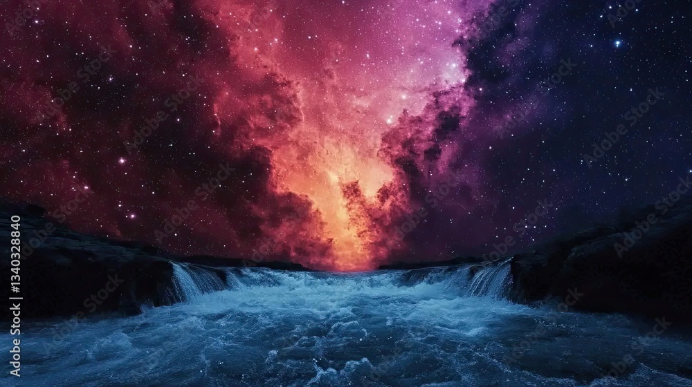 Poster river rapids landscapes harmonious concept. a mesmerizing view of a celestial sky merging with turbu