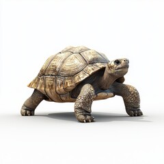 Obraz premium Realistic depiction of a tortoise on a white background, showcasing intricate shell patterns and detailed textures in a natural posture