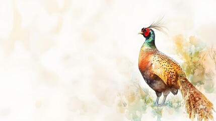 Fototapeta premium Watercolor painting of a pheasant standing gracefully in nature
