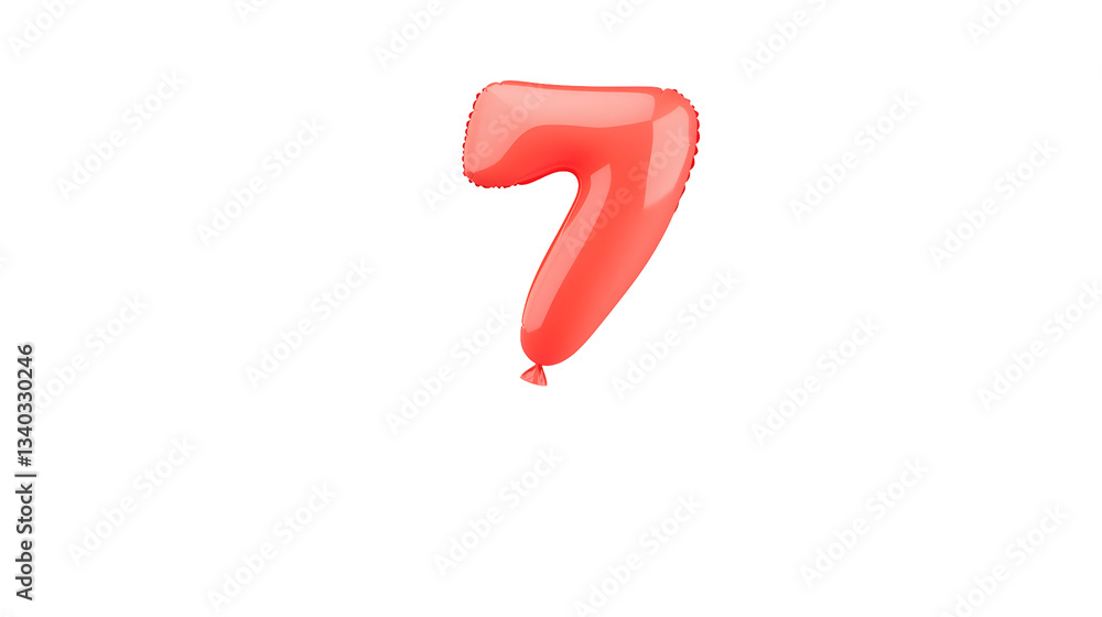 Aufkleber a vibrant red foil balloon in the shape of the number 7 featuring a highly reflective metallic finis