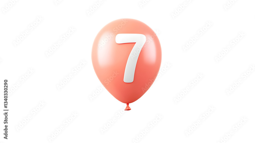 Poster a 3d rendering of a smooth glossy red number 7 foil balloon floating against a clean transparent bac