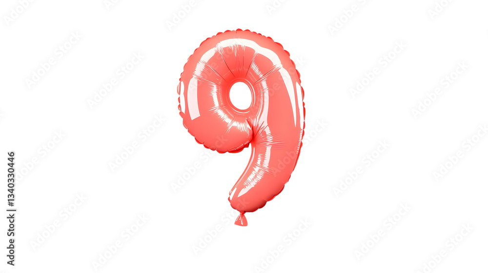 Poster A glossy three dimensional metallic red number 9 foil balloon floating in a minimalist studio setting with smooth lighting and reflections