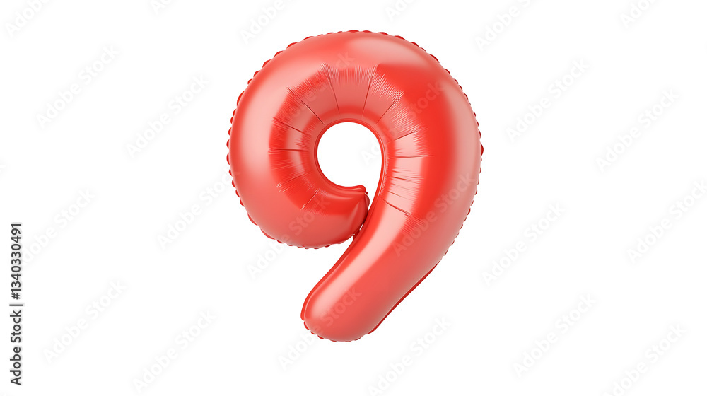 Fototapete a striking inflatable red foil balloon in the shape of the number 9 featuring a sleek metallic finis