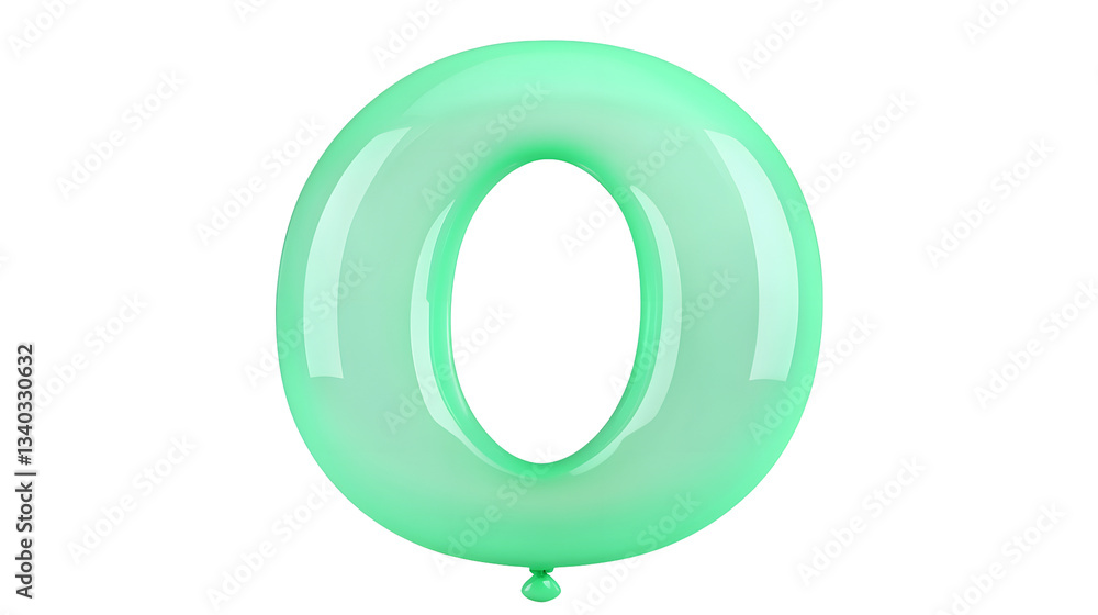 Poster A vibrant glossy green metallic balloon in the shape of the number 0 floating independently with a reflective surface and soft highlights and shadows for a 3D effect