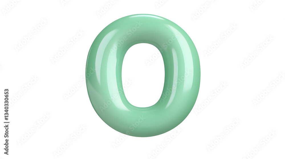 Aufkleber a glossy three dimensional metallic green number 0 foil balloon floating in mid air with reflections