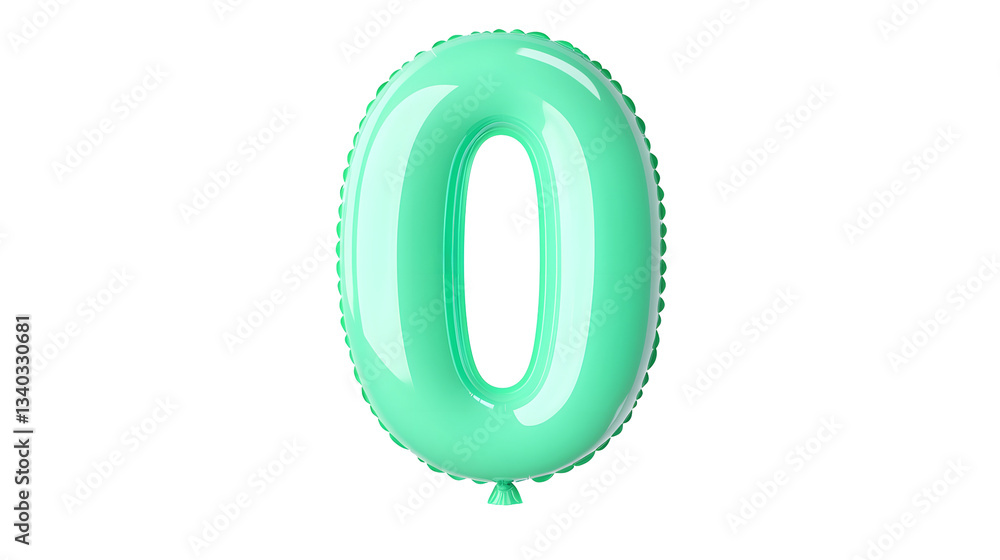 Poster a metallic green number 0 foil balloon with a glossy three dimensional appearance floating in midair