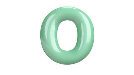 A glossy three dimensional metallic green number 0 foil balloon floating in mid air with reflections and smooth lighting on a transparent background