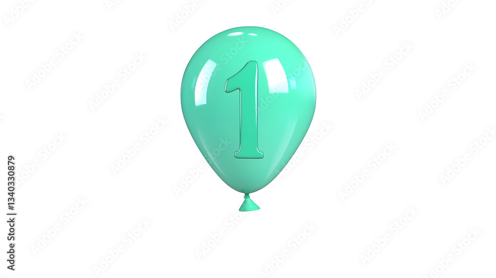 Poster A 3D rendering of a vibrant green number 1 foil balloon with a smooth polished surface and highlights appearing to float effortlessly against a transparent background