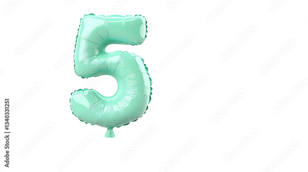 Aufkleber a glossy three dimensional metallic green number 5 foil balloon suspended weightlessly in a minimali