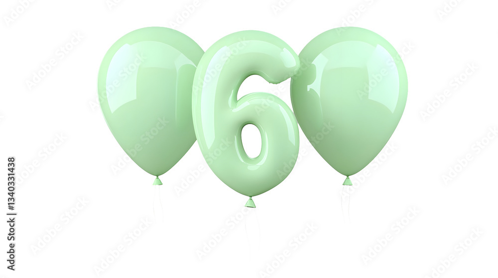 Poster a floating green foil balloon with a reflective metallic finish and smooth edges shaped like the num