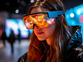 Woman in 3D Glasses at Night